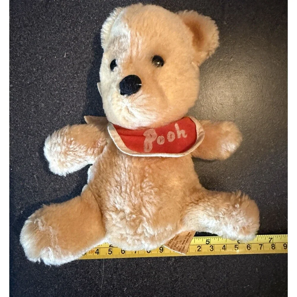 Vintage Walt Disney Productions Winnie The Pooh Plush Bear Red Bib 1970s Retro